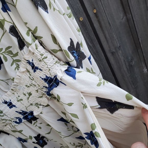 Free People Cream Floral Flowy Drawstring Waist Dress - Picture 5 of 8